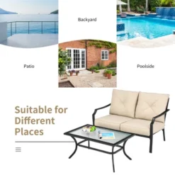 Costway 2 PCS Patio Loveseat With Coffee Table Outdoor Sofa Bench With Cushions -Crosley Shop GUEST dcba2d5b 855d 411d b88c 1696cb5c5214