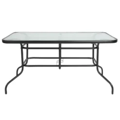 Emma And Oliver 31.5" X 55" Rectangular Tempered Glass Metal Table With Umbrella Hole -Crosley Shop GUEST dcd715c2 2674 41f7 a902 52eda8f8fb6b
