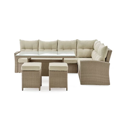 Canaan 4pc All Weather Wicker Outdoor Deep Seat Dining Sectional Set Cream - Alaterre Furniture 3 Canaan 4pc All Weather Wicker Outdoor Deep Seat Dining Sectional Set Cream - Alaterre Furniture