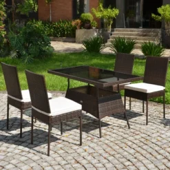 Costway 10 PCS Patio Rattan Dining Set Glass Table High Back Chair Garden Deck Mix Brown 16 Costway 10 PCS Patio Rattan Dining Set Glass Table High Back Chair Garden Deck Mix Brown -Crosley Shop GUEST dd3a52a8 a42a 456a aec6 b89b6b22fea9
