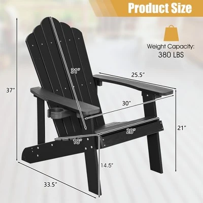 Costway Patio HIPS Adirondack Chair With Cup Holder Weather Resistant Outdoor 380 LBS Black/Teak/Green/Navy/Red/Gray/White/Yellow 4 Costway Patio HIPS Adirondack Chair With Cup Holder Weather Resistant Outdoor 380 LBS Black/Teak/Green/Navy/Red/Gray/White/Yellow - Image 2