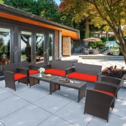 Costway 8PCS Patio Rattan Furniture Set Cushioned Chair Sofa Coffee Table WhiteNavyTurquoiseRed -Crosley Shop GUEST ddc10757 b9a0 4e77 a8cc 08696679acd3