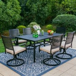 7pc Outdoor Dining Set With Steel Swivel Chairs & Large Rectangle Metal Table With Umbrella Hole - Black - Captiva Designs -Crosley Shop GUEST dde36d24 19f4 45d6 8a8c c63cd26c26d6