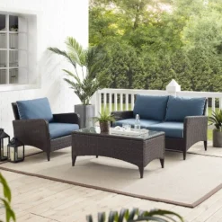 Kiawah 3pc Outdoor Wicker Conversation Set Blue - Crosley -Crosley Shop GUEST de7a63c9 882f 4abb af34 a2fea8827b48