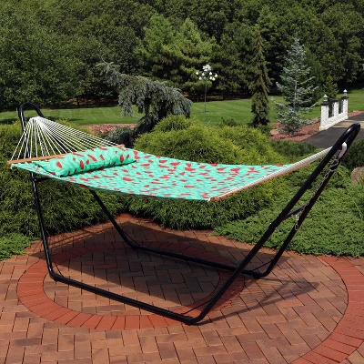 Sunnydaze Decor Sunnydaze Heavy-Duty 2-Person Quilted Printed Fabric Spreader Bar Hammock And Pillow - 450 Lb Weight Capacity - Watermelon And Chevron 3 Sunnydaze Decor Sunnydaze Heavy-Duty 2-Person Quilted Printed Fabric Spreader Bar Hammock And Pillow - 450 Lb Weight Capacity - Watermelon And Chevron