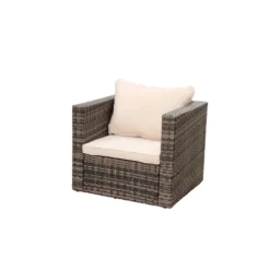 4pc Wicker Patio Sectional Seating Set With Sofa, Arm Chair, Ottoman & Accent Table - Brown/Beige - GODEER -Crosley Shop GUEST deeff719 98a6 4ef4 8978 403d1f185a19