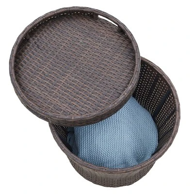 Barton 5-Pieces Patio Sofa Ottoman Wicker Set With Side Storage Table, Brown/Beige 5 Barton 5-Pieces Patio Sofa Ottoman Wicker Set With Side Storage Table, Brown/Beige - Image 3