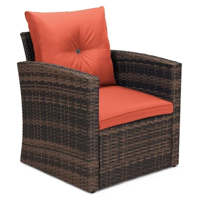 6pc Wicker Outdoor Conversation Set With Cushions - Orange - EDYO LIVING 8 6pc Wicker Outdoor Conversation Set With Cushions - Orange - EDYO LIVING - Image 6