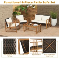 Costway 8PCS Patio Mix Brown Wicker Sofa Set Acacia Wood Frame With Seat & Back Cushions -Crosley Shop GUEST e06e5261 0e43 46c5 8c52 841a114d8dbc
