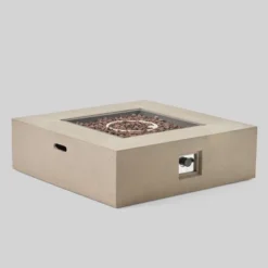 Illona 7pc Acacia Wood V-Shaped Sofa & Square Fire Table Set Teak/Crme/Light Gray- Christopher Knight Home -Crosley Shop GUEST e086a04f 2d64 4d65 a22e eda094252629