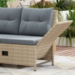 4pc Wicker Adjustable Patio Seating Set With Cushions - Natural/Gray - GODEER -Crosley Shop GUEST e0e2e97a dca3 4462 8a11 20753660ddcc