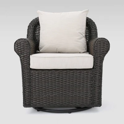 Venti 5pc Wicker Swivel Club Chairs And Fire Pit - Dark Brown/Beige - Christopher Knight Home 4 Venti 5pc Wicker Swivel Club Chairs And Fire Pit - Dark Brown/Beige - Christopher Knight Home - Image 2