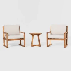 Saracina Home 3pc Modern Slat-Back Acacia Outdoor Conversation Set With Cushions -Crosley Shop GUEST e228f191 c7e4 49f0 8884 eecb92073a20