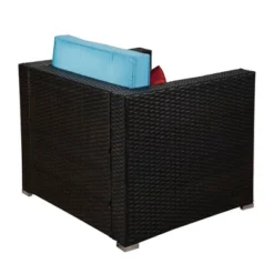 4pc Outdoor Wicker Conversation Set With Cushions - Blue/Brown - GODEER -Crosley Shop GUEST e31c5d11 d062 4c82 a79b 646fe858b54e 1