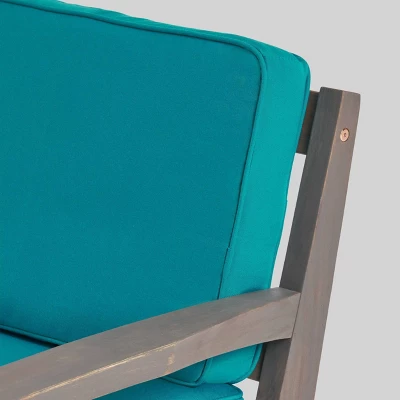 2pc Grenada Acacia Wood Patio Chat Set With Sunbrella Cushions Gray/Teal - Christopher Knight Home 4 2pc Grenada Acacia Wood Patio Chat Set With Sunbrella Cushions Gray/Teal - Christopher Knight Home - Image 2