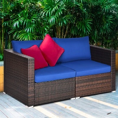 Costway 4PCS Patio Rattan Corner Sofa Sectional Furniture Set Navy Cushion 7 Costway 4PCS Patio Rattan Corner Sofa Sectional Furniture Set Navy Cushion - Image 5