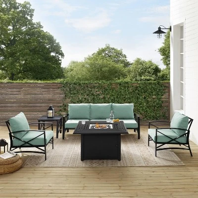 Kaplan 5pc Outdoor Sofa Set With Fire Table - Mist - Crosley 8 Kaplan 5pc Outdoor Sofa Set With Fire Table - Mist - Crosley - Image 6