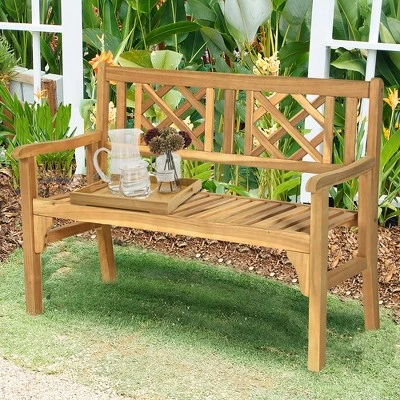 Costway Patio Outdoor Solid Wood Bench Folding Loveseat Chair Park Garden Deck Furniture 4 Costway Patio Outdoor Solid Wood Bench Folding Loveseat Chair Park Garden Deck Furniture - Image 2