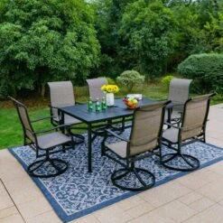 7pc Outdoor Dining Set With With Padded Sling Chairs & Metal Rectangle Table With Umbrella Hole - Captiva Designs -Crosley Shop GUEST e541c07e d8ff 432e b368 52c919fe2688