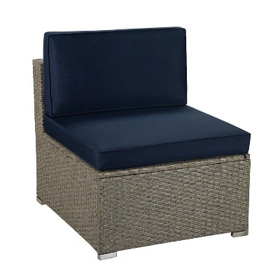 5pc Outdoor Rattan Wicker Sectional Conversation Set With Cushions - Gray/Navy - GODEER 5 5pc Outdoor Rattan Wicker Sectional Conversation Set With Cushions - Gray/Navy - GODEER - Image 3