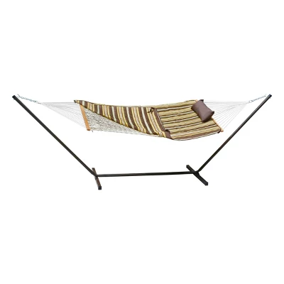 Outdoor Hammock And Stand Set - Beige/Brown/Off-White Stripe 5 Outdoor Hammock And Stand Set - Beige/Brown/Off-White Stripe - Image 3