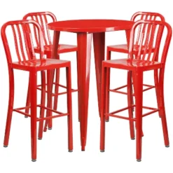 Emma And Oliver Commercial 30" Round Metal Indoor-Outdoor Bar Table Set & 4 Slat Back Stools -Crosley Shop GUEST e6b6f5bf f106 46f2 bb09 d11dd31b7b79