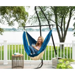 Ceara 3 Bar Hammock Swing Chair - Cream/Blue - Sol Living