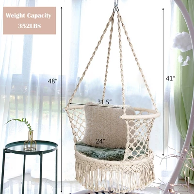 Costway Hanging Hammock Chair Macrame Swing Hand Woven Cotton Backrest 3 Costway Hanging Hammock Chair Macrame Swing Hand Woven Cotton Backrest