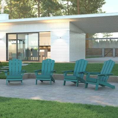 Emma And Oliver Set Of 4 Adirondack Chairs With Cup Holders, Weather Resistant HDPE Adirondack Chairs 3 Emma And Oliver Set Of 4 Adirondack Chairs With Cup Holders, Weather Resistant HDPE Adirondack Chairs