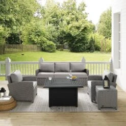 Bradenton 5pc Wicker Sofa Set With Fire Table - Gray - Crosley 23 Bradenton 5pc Wicker Sofa Set With Fire Table - Gray - Crosley -Crosley Shop GUEST e8b03a94 1be7 4048 bca0 5e15df0f63d8
