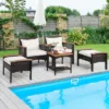 Costway 5PCS Patio Rattan Furniture Set Acacia Wood Table Armrest Cushion Yard -Crosley Shop GUEST e8d650d2 96b8 4df5 aa7b fa92cf2b42f6