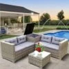 4pc Wicker Patio Conversation Seating Set With Thick Cushions - Gray - GODEER -Crosley Shop GUEST e8fbfda8 5d3e 4385 91cf 18d3ad1ebaeb