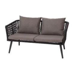 Merrick Lane Outdoor Furniture 4 Piece Black Woven Aluminum Frame Loveseat, 2 Chair And Coffee Table Set With Gray Cushions -Crosley Shop GUEST e9532dc1 842b 45c0 b6f4 a5702d6d7f5c