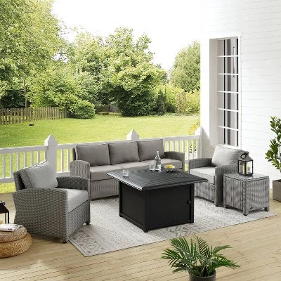Bradenton 5pc Wicker Sofa Set With Fire Table - Gray - Crosley 9 Bradenton 5pc Wicker Sofa Set With Fire Table - Gray - Crosley - Image 7