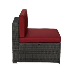 6pc Outdoor Rattan Wicker Conversation Set With Chairs, Coffee Table & Cushions - Gray/Red - GODEER -Crosley Shop GUEST e9a3f12e 0010 4947 a1da e71a327c3adb