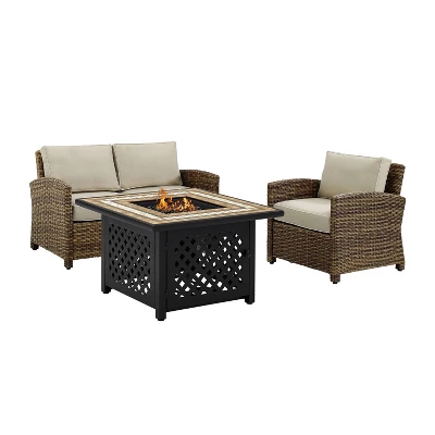 Crosley 3pc Bradenton Steel Outdoor Patio Fire Pit Furniture Set Tan/Brown 9 Crosley 3pc Bradenton Steel Outdoor Patio Fire Pit Furniture Set Tan/Brown - Image 7