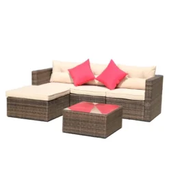 5pc Wicker Patio Sectional Seating Set With Shallow Cushions - Brown - GODEER -Crosley Shop GUEST ea3ff310 e65c 4f13 988c f253416e7009