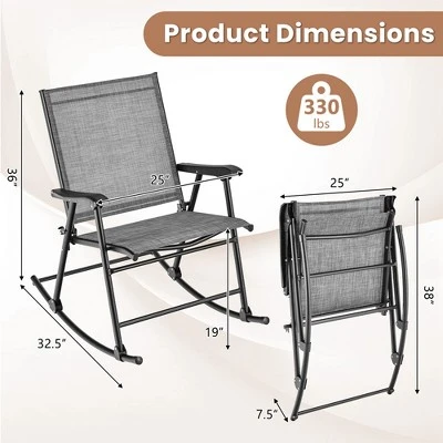Costway 2pcs Patio Folding Rocking Chair Heavy-Duty Metal Frame Rockers Outdoor 4 Costway 2pcs Patio Folding Rocking Chair Heavy-Duty Metal Frame Rockers Outdoor - Image 2