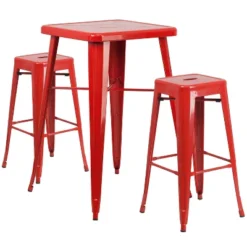 Flash Furniture Commercial Grade 23.75" Square Metal Indoor-Outdoor Bar Table Set With 2 Square Seat Backless Stools -Crosley Shop GUEST eb4b352c aa4e 4c4d be27 c38fb98f7db3