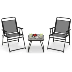 Costway 3pcs Patio Folding Conversation Chairs&Table Heavy-Duty Metal Outdoor Portable -Crosley Shop GUEST eb76ce3a fe68 4c5e af45 79be58288d23