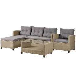 4pc Wicker Patio Conversation Set With Cushions - Beige/Brown - GODEER -Crosley Shop GUEST ed5950d0 bbb7 44fd badd 0410cb411cc2