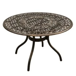 Crosley Shop 21 5pc Outdoor Dining Set With Ornate Traditional & Modern Contemporary Mesh Lattice Aluminum 48" Round Table - Bronze - Oakland Living