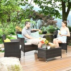 Costway 4PCS Rattan Patio Furniture Set Sofa Chair Coffee Table W/Cushion Outdoor -Crosley Shop GUEST ee8ea382 e600 49d7 97ff c56e51b208ea