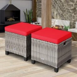 Costway 2PCS Patio Rattan Cushioned Ottoman Seat Foot Rest Table -Crosley Shop GUEST ee9ee2d4 6f8a 4c58 a155 d0ac3909ecae