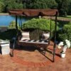 Sunnydaze Decor Sunnydaze 2-Person Outdoor Patio Swing With Adjustable Canopy Shade, Cushions And Pillow, Brown Stripe -Crosley Shop GUEST ef46c8f4 5898 4f2c 9eb6 3e9c00340df2