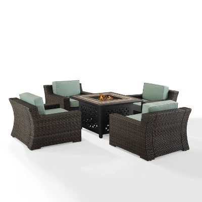 Beaufort 5 Pc Outdoor Wicker Chair Set 4 Chairs With Fire Table Mist/Brown - Crosley 4 Beaufort 5 Pc Outdoor Wicker Chair Set 4 Chairs With Fire Table Mist/Brown - Crosley - Image 2