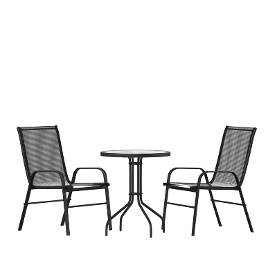 Emma And Oliver Three Piece Patio Table Set With Round Metal Frame Table With Tempered Glass Top And Two Flex Comfort Stacking Chairs 13 Emma And Oliver Three Piece Patio Table Set With Round Metal Frame Table With Tempered Glass Top And Two Flex Comfort Stacking Chairs - Image 11