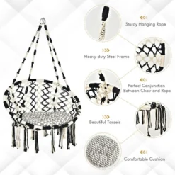 Costway Hanging Hammock Chair With Cushion Macrame Swing Cotton Rope Indoor Outdoor -Crosley Shop GUEST f0864a29 994d 4751 8d16 d7a13e565553
