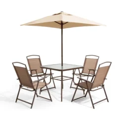 6pc Patio Dinning Set With 4 Folding Chairs Glass Table And Tan Umbrella Without Base - Crestlive Products -Crosley Shop GUEST f2864317 9813 4386 af69 5869e89dd85a