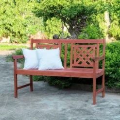 Malibu Plaid Hardwood Eucalyptus Outdoor Patio Bench - Tan - Vifah